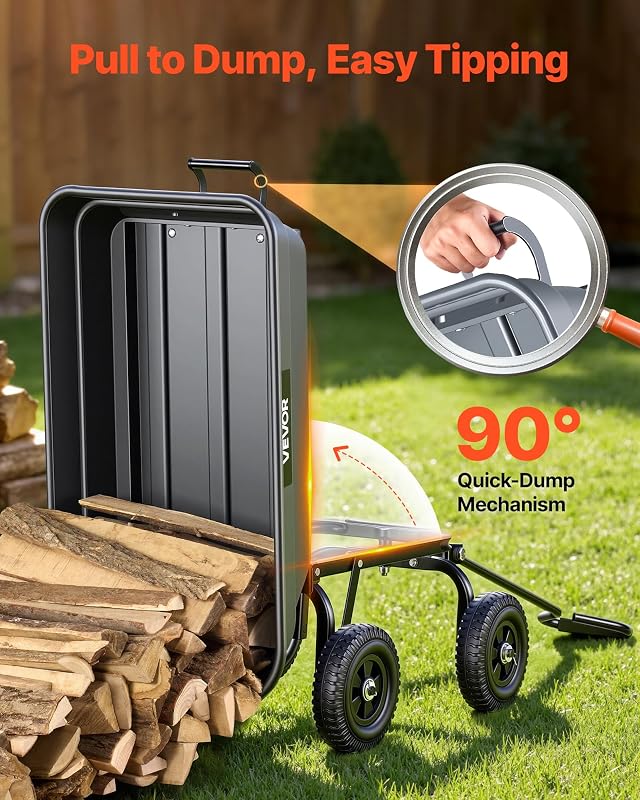 Carrinho de jardim com carga funcional inclinável de 181 kg, carrinho de jardim de polietileno com mecanismo de inclinação de 90°, rodas girais de 180°, rolamentos flexíveis de 270° para plantas