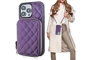 Bocasal Crossbody Wallet Case for iPhone 14 Pro Max, RFID Blocking PU Leather Zipper Handbag Purse Flip Cover, Kickstand Folio Case with Card Slots Holder Wrist Strap Lanyard 5G 6.7 Inch (Dark Purple)