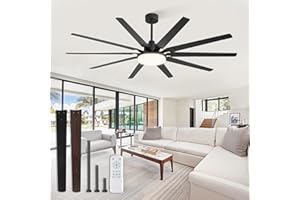 FANBULOUS 72 inch Large Ceiling Fans with Lights and Remote, Outdoor Black Ceiling Fan with 10 Blades, 32W LED light 3 CCT, 6 Speed Reversible Quiet DC Motor, Modern Ceiling Fan for Living Room Patio