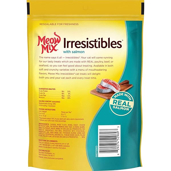 MEOW MIX IRRESISTIBLES SOFT CAT TREATS MADE WITH REAL SALMON, 3 OZ. POUCH