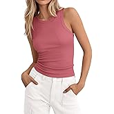 PRETTYGARDEN Womens Summer High Neck Ribbed Tank Tops Casual Basic Sleeveless Slim Fitted Racerback Workout T Shirts