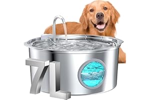 FOFNON Dog Water Fountain for Large Dogs: 1.8Gal/7L Stainless Steel Pet Drink Dispenser - Automatic Filtered Puppy Metal Bowl - Quiet Animal Watering Machine Indoor - Auto Big Cat&Kitty Waterer Fountains