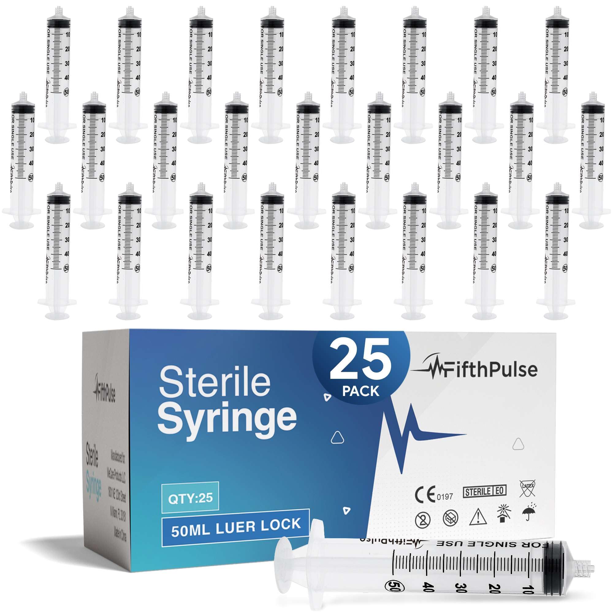 Photo 1 of 50 ml Syringe without Needle - 25 Pack of Individually Wrapped Disposable Syringes - Good for Medical, Scientific Lab, Home Use, and More - Sterile Luer Lock Syringes