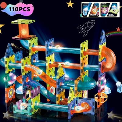 BINZKBB Light Magnetic Tiles 110pc Set Glow in the Dark STEM Construction Toys