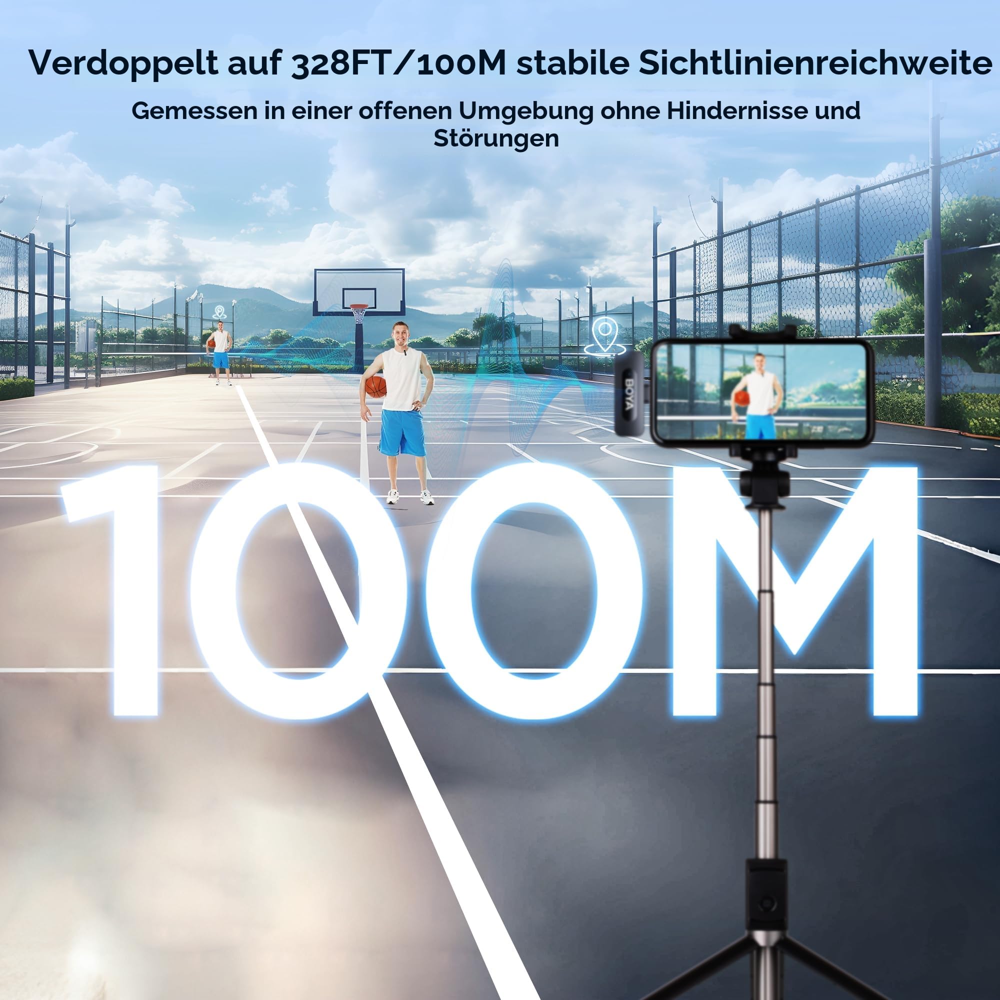 BOYA BY-V30 Mini Mikrofon Handy Kabellos, 100m Reichweite, 2 Pack USB C Wireless Lavalier Mikrofone für Podcast Live Stream Tiktok Vlog Video Aufnahme 4