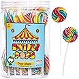 24 Circus Rainbow Lollipops Individually Wrapped, Bursting with Fruity Flavor, Great Swirl Lollipops for Kids Birthday Parties, Party Favor Candy and Cake Toppers, By 4YoreElves (Pack of 24)