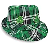 Irish Plaid Fedora Hat for Theme Parties Vintage Green Clover Hat for Costume Cosplay Everyday Fashion, Adjustable Unisex Design for Men Women
