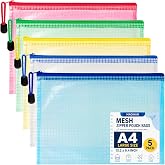 MAQIHAN Mesh Zipper Pouch Bags - A4 Clear Zipper Pouches, 13.2 x 9.4 Inch | Zipper Pouches for Organizing, Waterproof Letter Size File Bag for Puzzles, Board Games, Office Supplies, 5 Pack