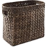 Casafield Woven Magazine Holder with Handles, Espresso Dark Brown - Water Hyacinth Storage Basket for Bathroom, Living Room, 