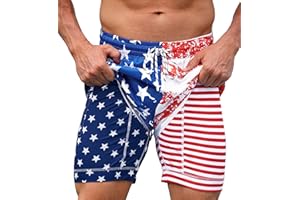 Mainfini Men's American Flag Swim Trunks 6" Inseam Board Short with Compression Liner (S-XXL)
