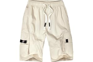 ELETOP Men's Cargo Shorts Casual Cotton Elastic Waist Work Shorts Drawstring Big Tall Classic Stretch Shorts