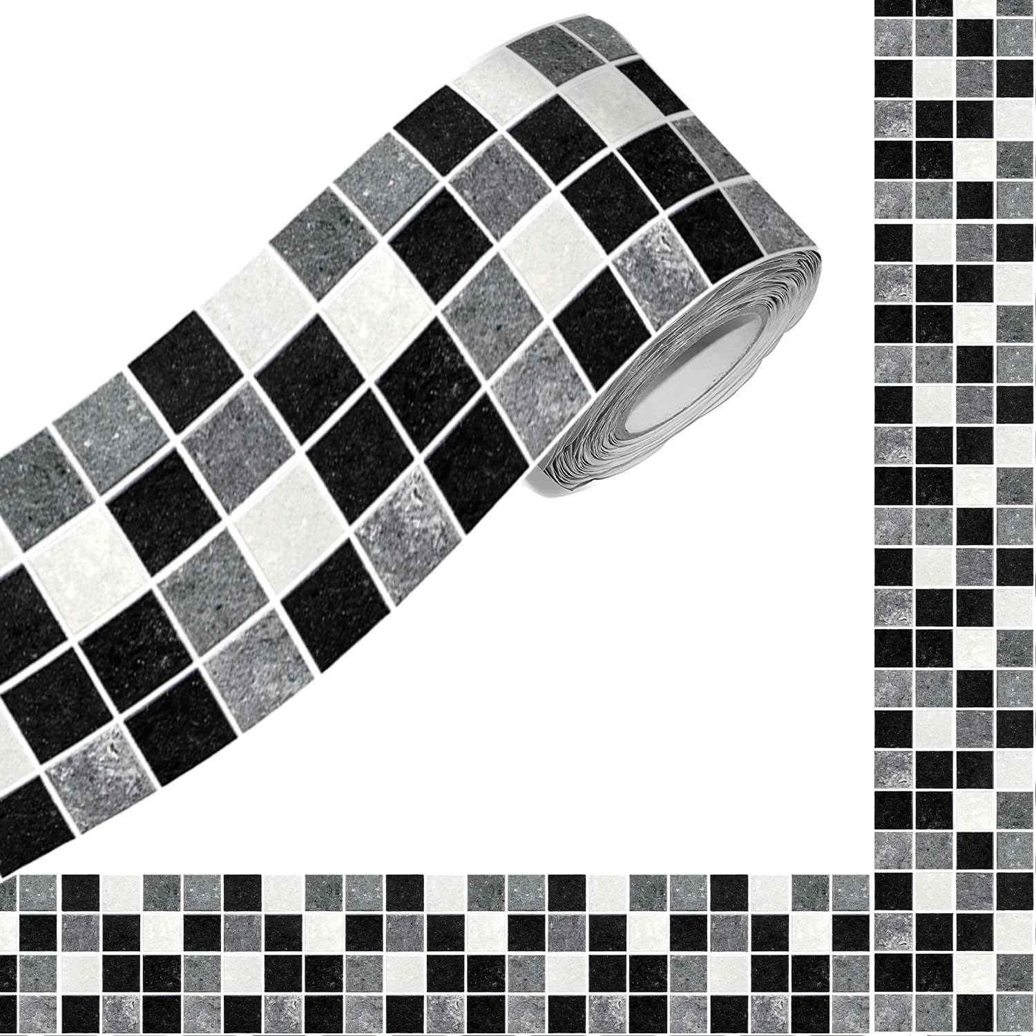 neukids Peel and Stick Black Wall Border, DIY Mosaics Skirting Border, Wall Borders Living Room Bedroom Bathroom Kitchen Decoration Wallpaper Border
