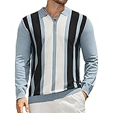 PRIVIMIX Mens Knit Striped Polo Shirts Long Sleeve Fashion Vintage Quarter Zip Pullover Casual Polo Sweater