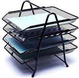 EXERZ Mesh Letter Trays 4-Tier Desk Organiser Free Standing File Rack