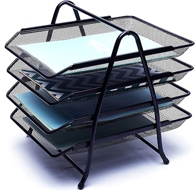 EXERZ Mesh Letter Trays 4-Tier Desk Organiser Free Standing File Rack
