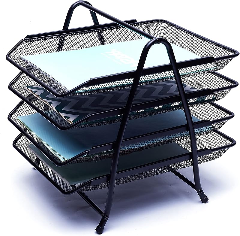 EXERZ Mesh Letter Trays 4-Tier Desk Organiser Free Standing File Rack