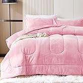 YIYEA Fluffy King Size Comforter Set, Luxury Faux Fur Comforter, Ultra Soft Plush Fuzzy Velvet Bedding Comforter Sets for Fall Winter, Cozy Warmth, No Shedding, 3PC, King, Pink