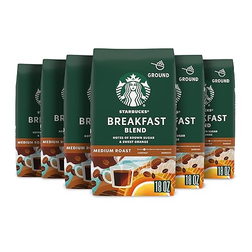 Starbucks Ground Coffee, Medium Roast Coffee, Breakfast Blend, 100% Arabica, 6 bags (18 oz each)