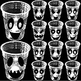 mishunyus 24 Pack Glow Halloween Ghost Cups Party Supplies, Available for Night Daytime, White Ghosts Face Party Cup, Holiday Spooky Trick or Treat Design (16 oz)