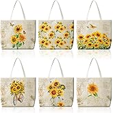 Bencailor 6 Pcs Sunflower Canvas Tote Bags Bulk Reusable Sunflower Gift Bags Aesthetic Yellow Flowers Grocery Shopping Bag for Women Gifts Daily Life