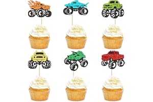 Cyodoos 24 Pcs Monster Truck Cupcake Toppers for Truck Birthday Party Supplies Truck Theme Party Baby Shower Party Decorations