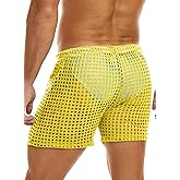 MIZOK Men's Hollow Openwork Short Sexy Fishnet See Through Boxer Shorts Lounge Swim Cover
