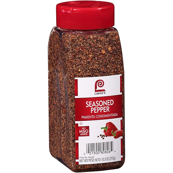 LAWRY’S SEASONED PEPPER, 10.3 OZ – ONE 10.3 OUNCE CONTAINER OF SEASONED ALL PEPPER FOR A WELL-ROUNDED FLAVOR OF BLACK PEPPER, SWEET RED BELL PEPPERS, AND SPICES