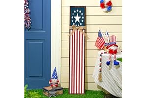 Chitidr 4th of July Porch Sign 42'' Star Stripe Rustic Vertical Home Decor Bow Knot Wood Outdoor Welcome Sign with Lanyard and Porch Tilter for Front Door Porch Patio Deck Patio Wall Indoor Outdoor