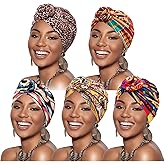 DRESHOW 5 Pack Knotted Headwraps for Women African Turban Pre-Knotted Beanie Headwraps Hair Covers