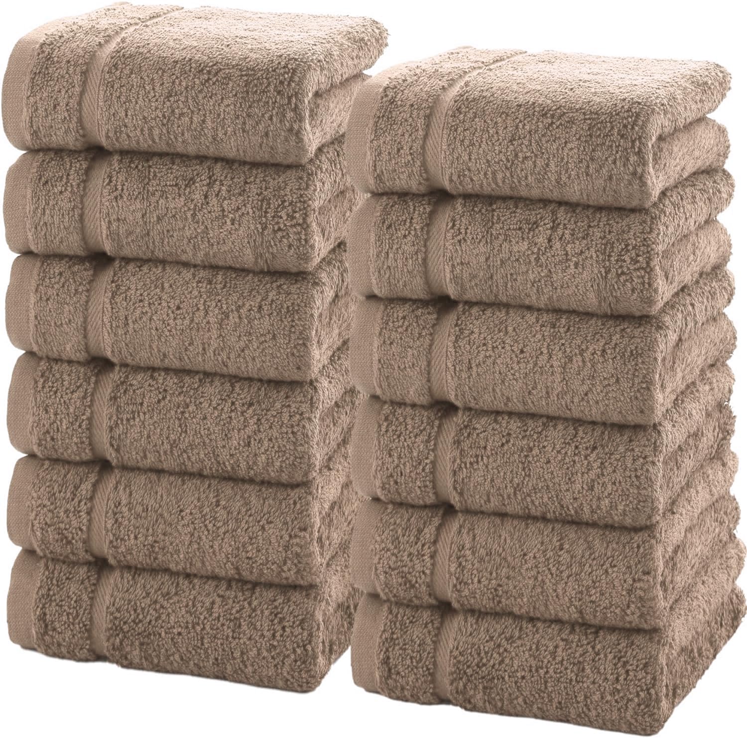 TEXTILESY 12X Face Cloth Towels (30 x 30 cm) 100% Egyptian Cotton Flannel Washcloth Set 600GSM Highly Absorbent Gym Spa Fingertip Towels (Latte)
