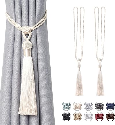 Pretty Jolly 2 Pack Tassel Curtain Tiebacks Beige Rope Knot Drape Holdbacks