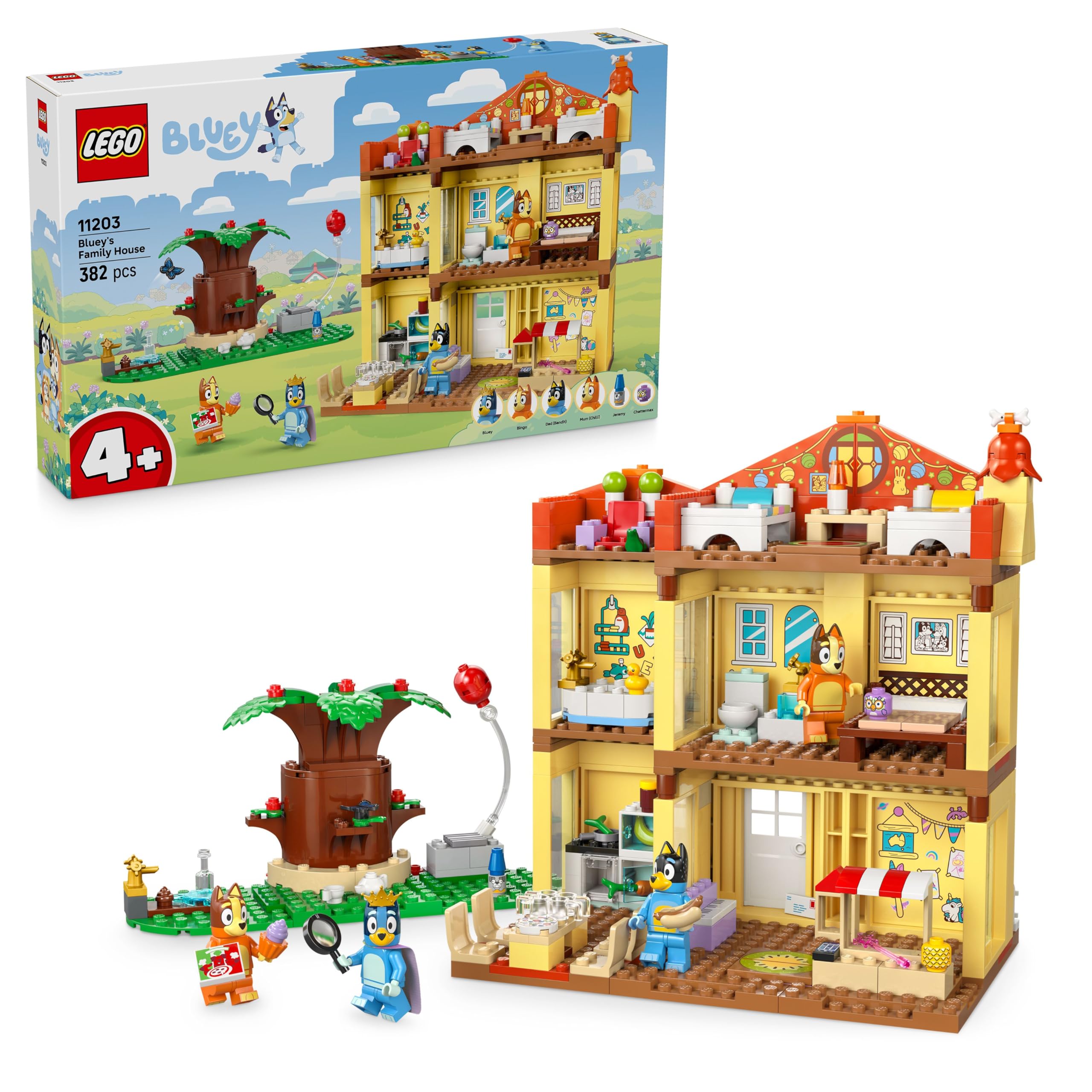LEGO Bluey: Blueys Haus - Modulares Spielzeug mit Räumen, Garten, 4 Minifiguren und Zubehör - Geschenk zum Geburtstag für Mädchen & Jungen ab 4 Jahren oder Fans der TV-Serie - 11203