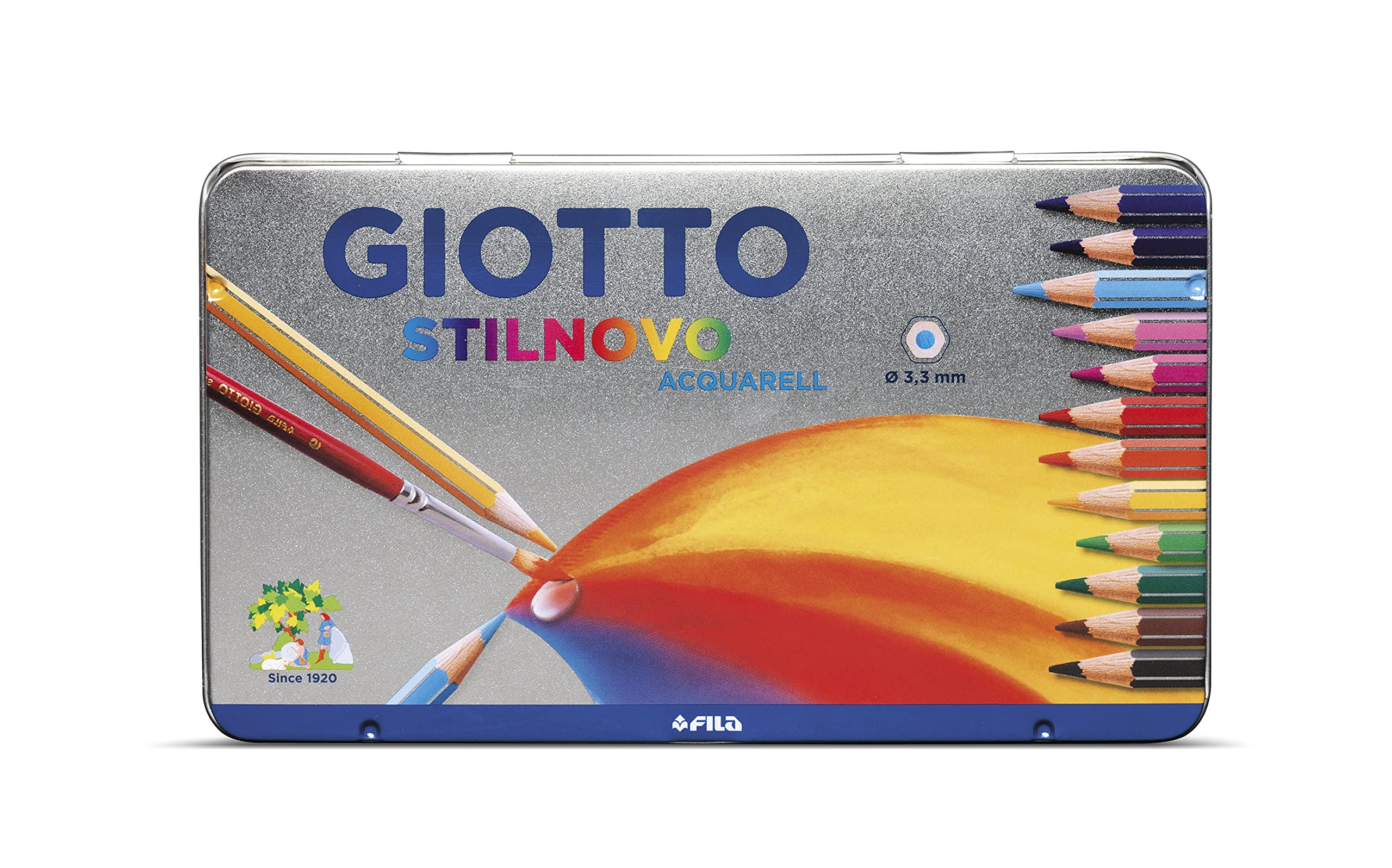 GIOTTO Stilnovo Acquarell Watercolour Colouring Pencils, 12 Assorted Colours, Ideal for Children, Parties and Schools