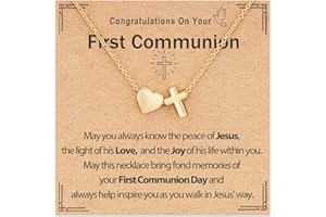 ESPVO Confirmation First Communion Baptism Gifts for Girls, 14K Gold Plated Heart Cross Necklace for Daughter Granddaughter Niece Sister Christian Religious Gifts 16+3 Inches