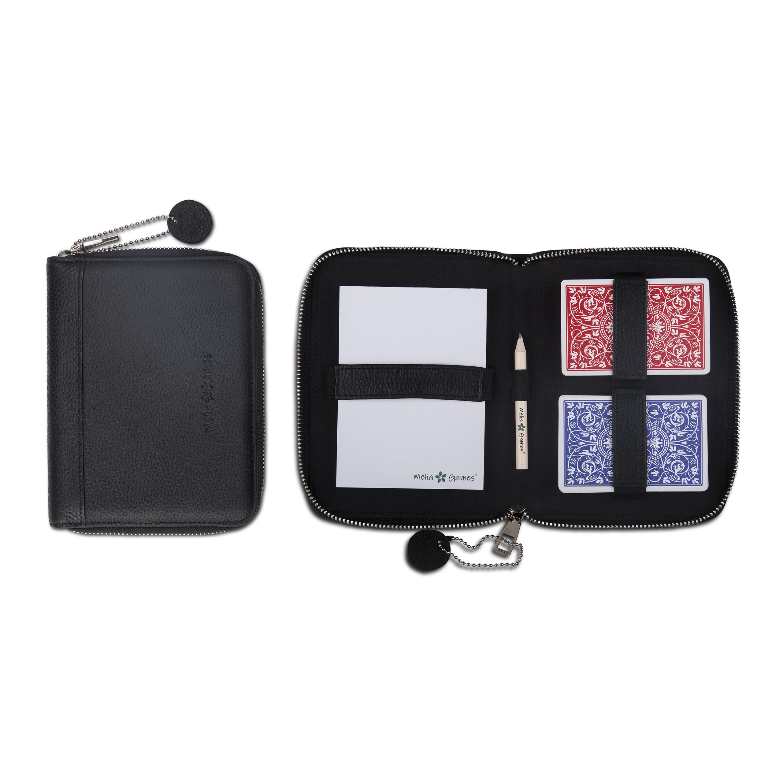 Melia Games Deluxe Playing Card Set - Exclusive Card Case Made of Finest Leather - Complete Set Including 2 Playing Card Decks, Notepad and Pencil (Designer Edition) (All Black) โ image 1