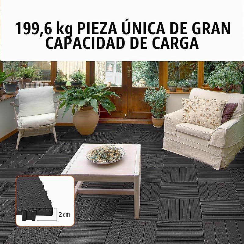 Azulejos entrelaçados para terraço, em conjunto de 36, 300 x 300 x 20 mm, plásticos, resistentes à água, para uso em todos os tipos de climas, para terraços, varandas, piscinas, varandas, castanho-escuro