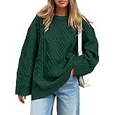 Trendy Queen Women's Oversized Cable Knit Crewneck Sweaters Cozy Winter Clothes