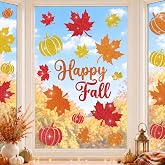 Glitter Fall Window Clings Autumn Thanksgiving Window Stickers Decals Decor | 6 Sheets Window Decals with Sparkling Powder, Happy Fall Decorations for Home Office School Classroom Kids Room Indoor Party