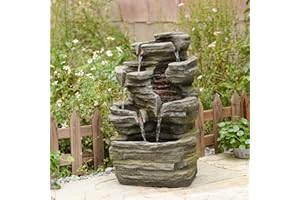Bumilgar 6-Tier Cascading Rock Water Fountain Outdoor Garden Waterfall Decor for Garden, Patio, Backyard, Deck, Porch and Home Art Decor,24.4" H Outdoor Fountain with Lights