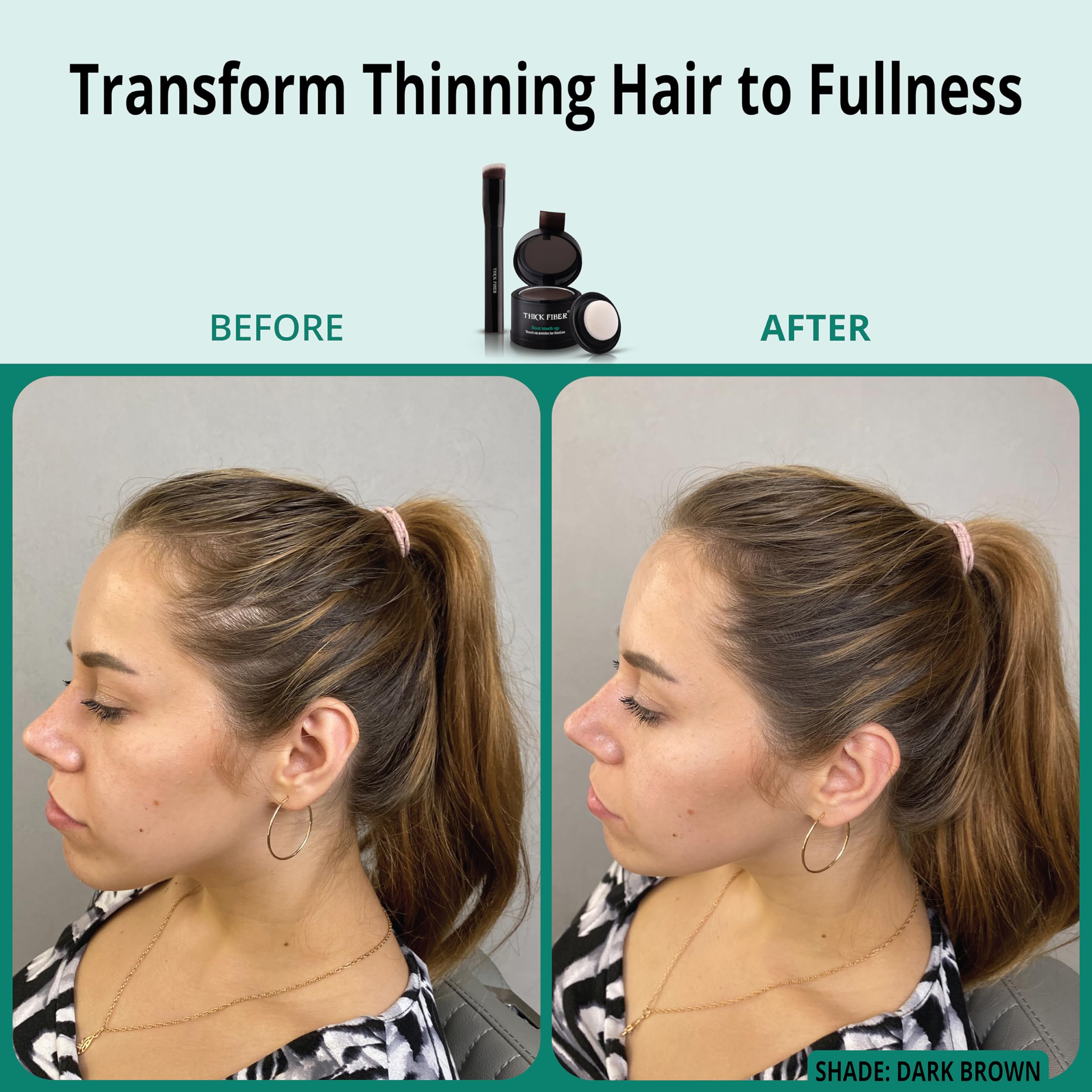 THICK FIBER Root Touch Up Powder - Water & Sweat Resistant Hair Loss Concealer Set for Thinning Hair Women, Includes Brush (Dark Brown)