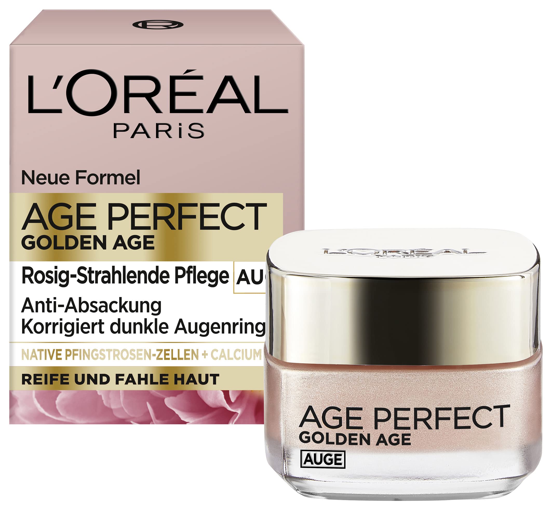 LOréal Paris Eye Care, Age Perfect Golden Age, Anti-Aging Eye Cream, Brightening and Anti-Sagging, For Mature and Dull Skin, With Peony Extract and Calcium B5, 15 ml