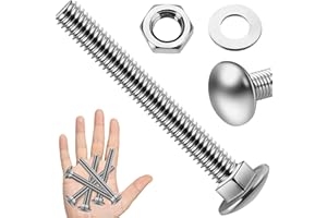 EASTPUK (6 Sets) 3/8-16 x 3 Carriage Bolts with Nuts and Washers, 304 Stainless Steel Round Head Square Neck 3/8 Carriage Bolts Screws, Full Thread for Outdoor