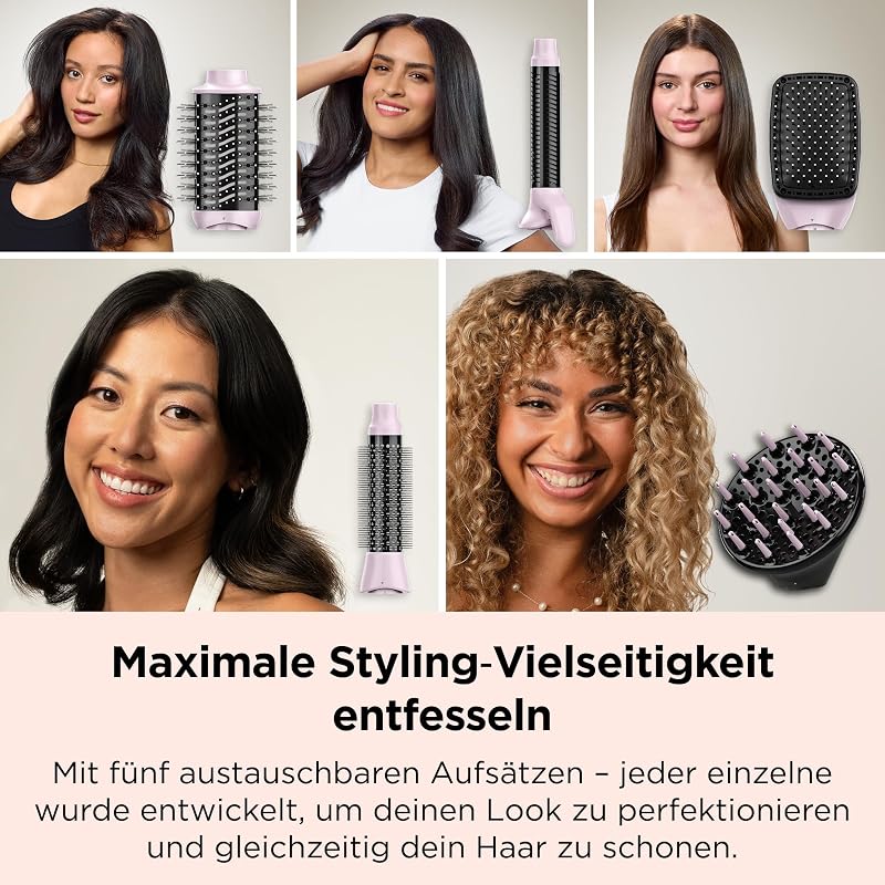 One‑Step™ 5‑in‑1 Multi Air Styler Pink Titanium Edition (inkl. Aufbewahrungstasche, 5 Aufsätze: Diffusor, Lockenaufsatz, Rundbürste, Paddle‑Bürste, Oval Volumiser – Keramik & Titanium)