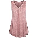 KABUEE Women's Casual Button Decor Flowy Tank Tops Summer Sleeveless V Neck Tunic Top Shirts Blouse (XXL, Pink)