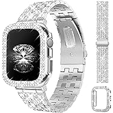 JR.DM Diamond Bands with Bling Case Women Compatible with Apple Watch 40mm 38mm 41mm 44mm 45mm 42mm 46mm 49mm Luxury Metal Bracelet Replacement Strap for iWatch Series 11/10/9/8/7/6/5/4 SE/Ultra 3/2/1