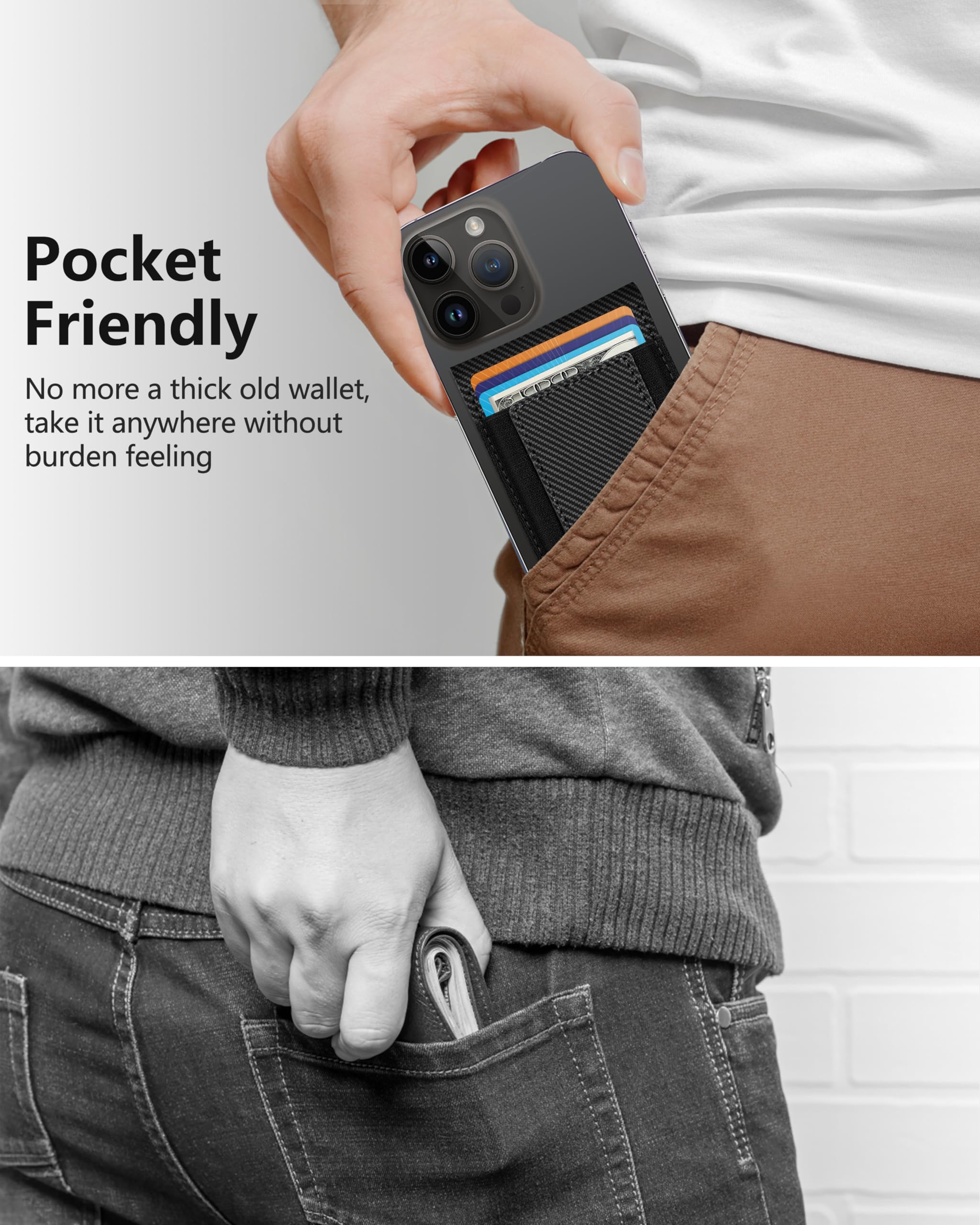 2-in-1 Magsafe Wallet, Adjustable Stand and Open ID Window, Magnetic Wallet for iPhone 17/16/15/14 Pro Max/14 Pro/14/14 Plus/13/12 Series, 9 Cards, Black Carbon Fiber