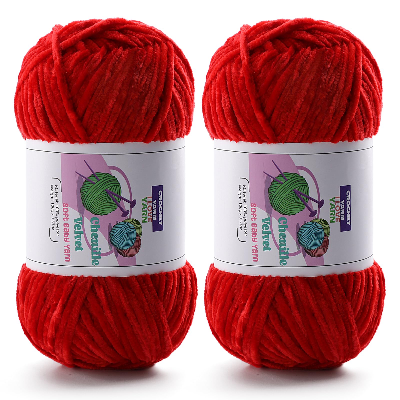 Photo 1 of 2 Plush Chunky Chenille Yarn, Fluffy Velvet for Crocheting, Soft Thick Bulky Yarns for Knitting and Making Clothes, Hats, Scarves, Blankets, Cushions (3.5oz 196.8yds Each) (Big Red)