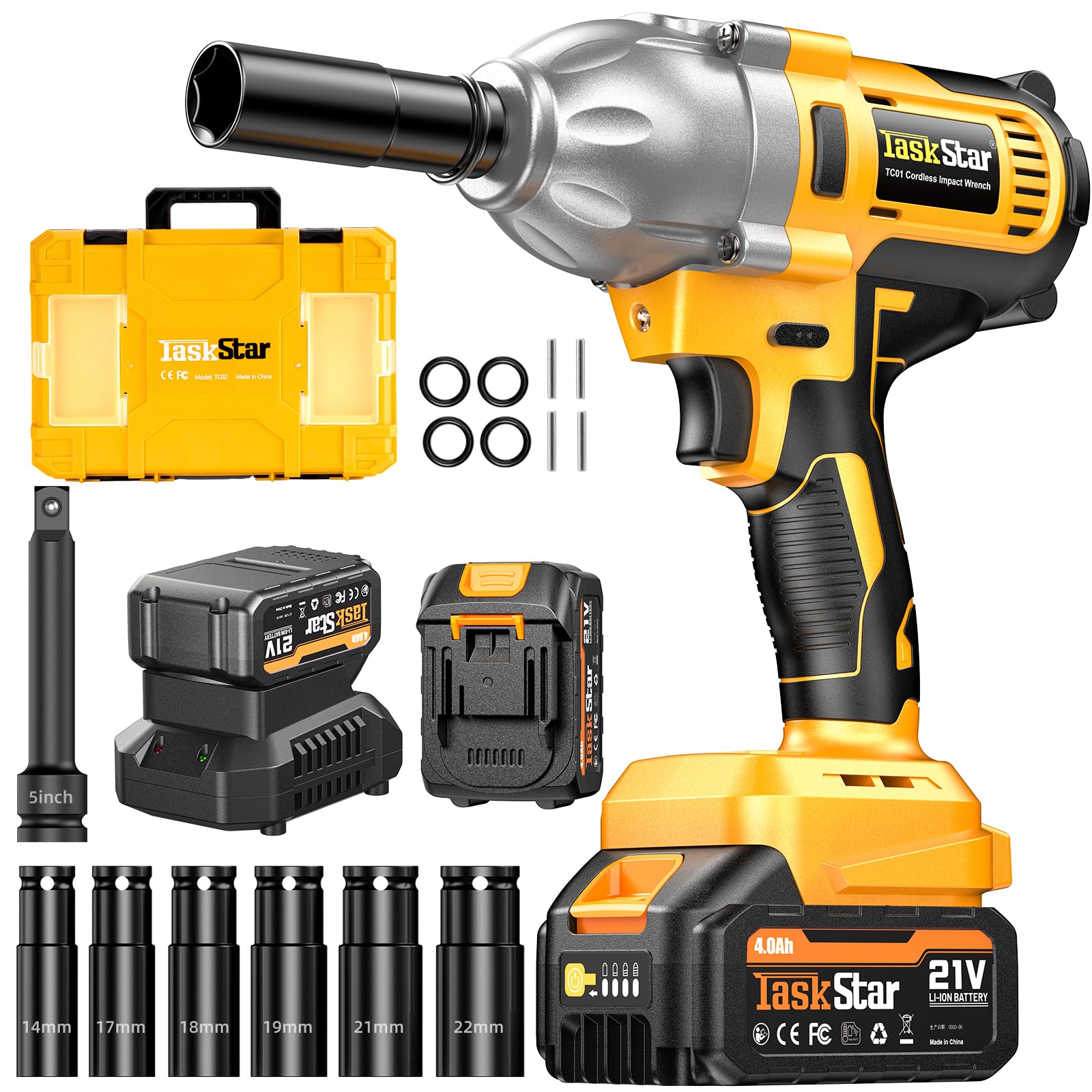 Photo 1 of TaskStar Cordless Impact Wrench 740 Ft-lbs(1000N.m) 3300RPM High Torque 1/2 Inch Impact Gun, Electric Impact Driver, Brushless Motor, 2x4.0Ah Battery Fast Charger for Car Tires Truck Mower