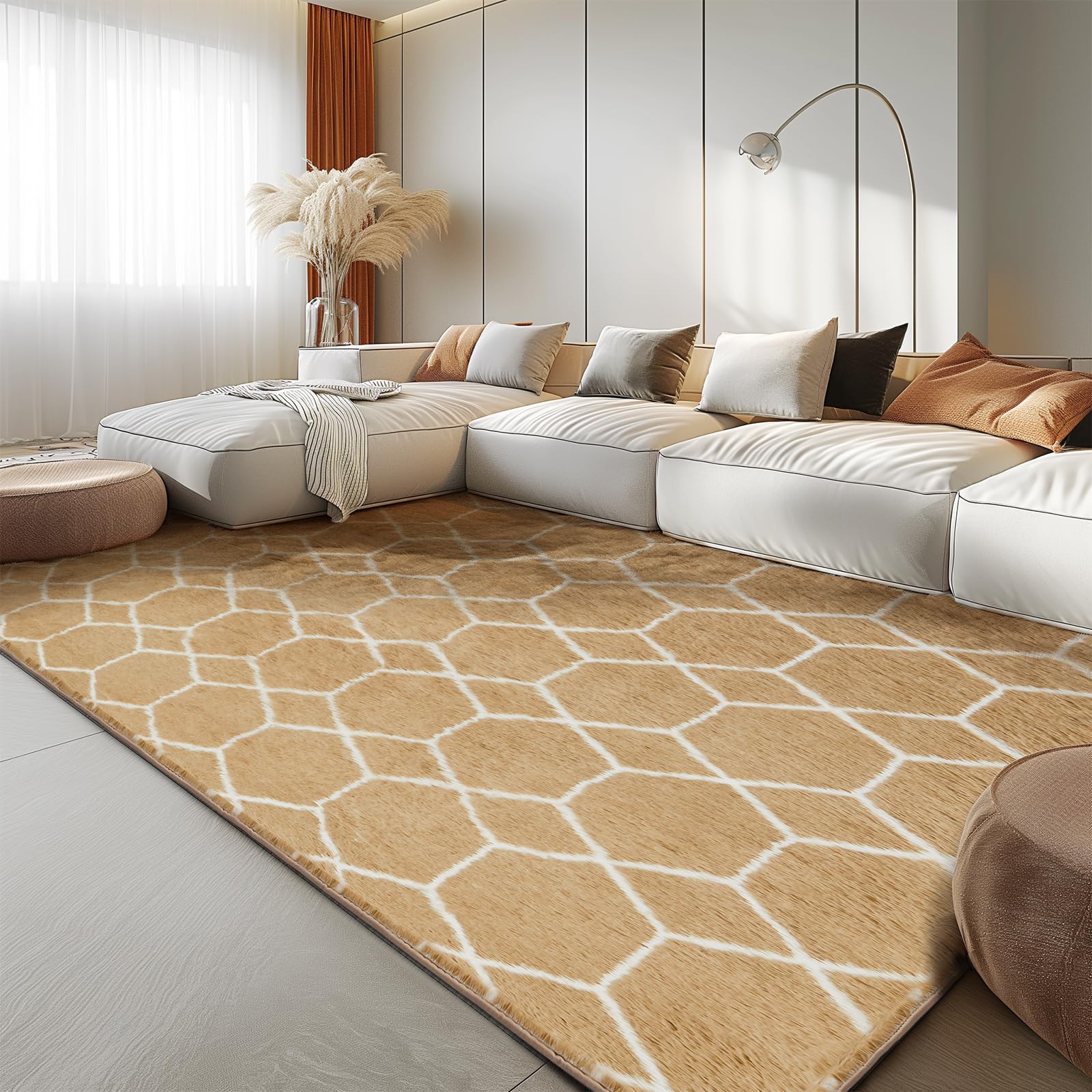 Photo 1 of Area Rug for Living Room Bedroom, 4X6 Feet Soft Shaggy Rug, Plush Fluffy Rugs, Modern Moroccan Geometric Carpets, Anti-Skid Durable Carpet for Kids Dorm Nursery, Home Decor Aesthetic, Beige and White