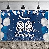 JOYKY Happy 88th Birthday Banner, Blue Silver Happy 88th Birthday Party Decorations for Men, 88 Year Old Birthday Supplies Backdrop Décor, 5.9 X 3.8 Fts